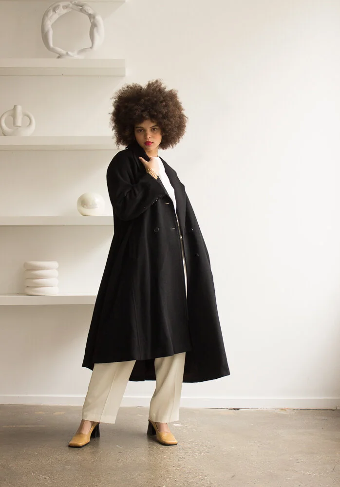 archive 80s ZEN JAC スーパーロング ウールコート L 黒 1980s Kenzo Paris Black Cashmere Wool Swing Coat — Wayward Collection